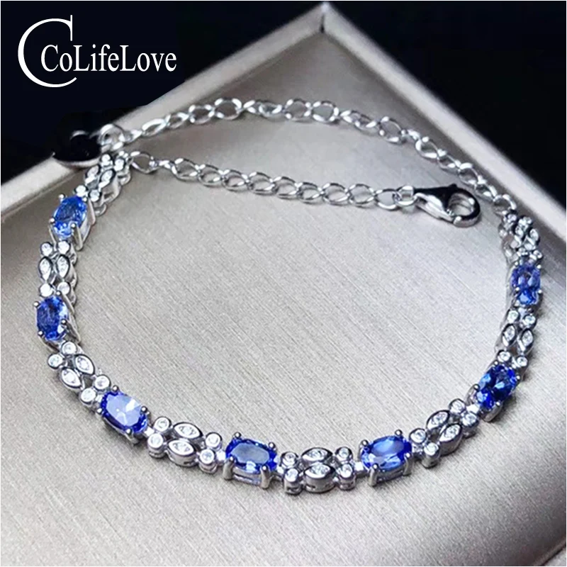 

CoLife Jewelry 100% Real Tanzanite Bracelet for Young Girl 6 Pieces Natural Tanzanite Silver Jewelry Birthday Gift for Woman