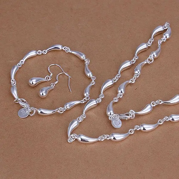 Fashion Wholesale Silver Plated Jewelry Set - Tear Drop Earrings Bracelet Necklace Combo at Factory Price