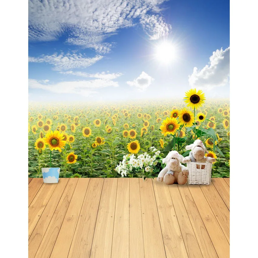 

LIFE MAGIC BOX Baby Shower Backdrop Sunflower Photography Grey Photo Background S-2257