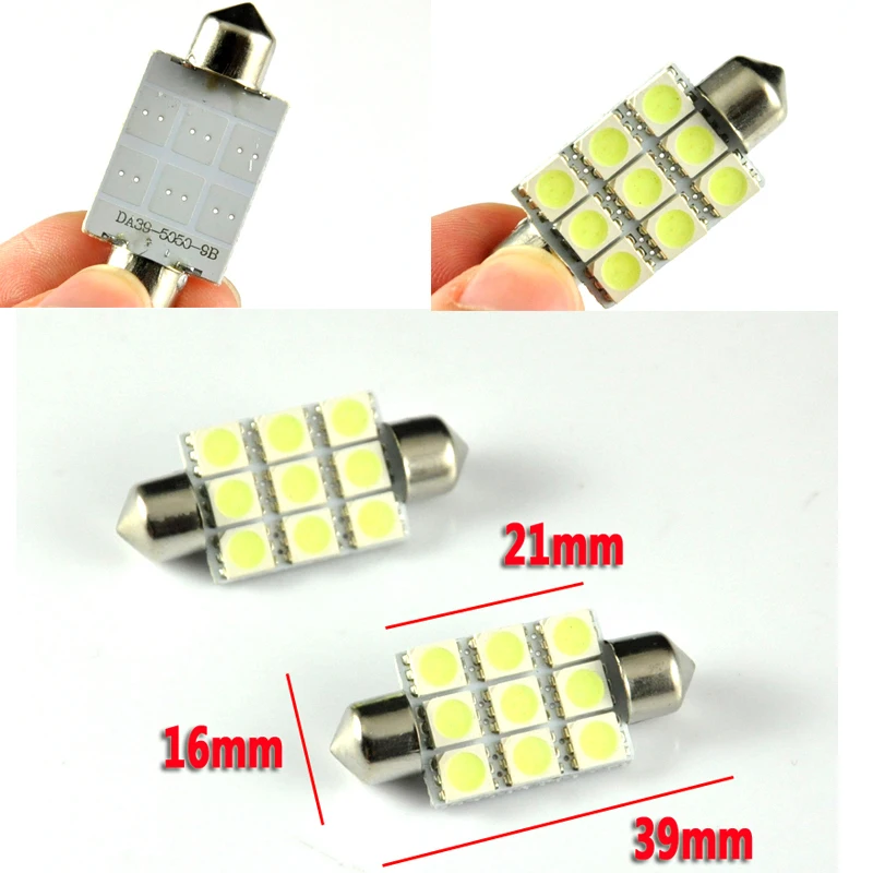 AutoEC 100X Festoon c5w 31/36/39/41mm 5050 9 SMD LED Festoon Car Dome Light Bulbs Auto Car #LK115