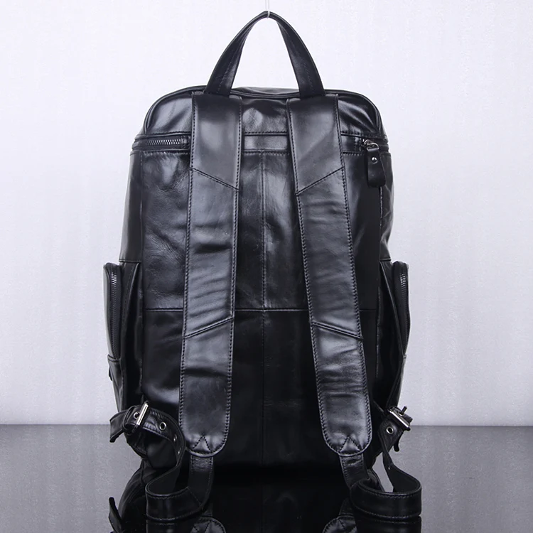 Fashion Oil Waxed 100% Genuine Leather Backpack men Bagpack real leather School Backpack Bag male travel rucksack Large M132