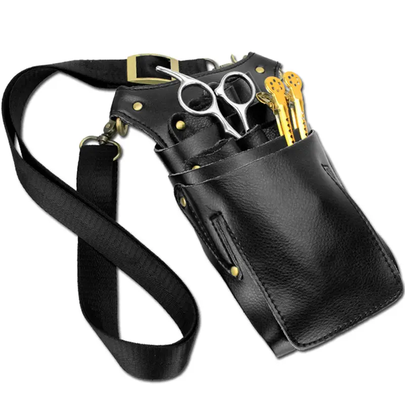 

Black Brown Barber Scissor Shear Organizer Stylist Cowhide Leather Holster Nylon Belt Salon Hairdresser Waist Tool Pouch B23