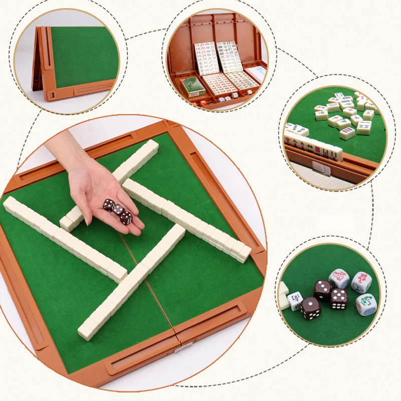 6 In 1 Mahjong Portable Folding Plastic Boxes Majiang Set Table Game Mah-jong Poker Travelling Indoor Entertainments Board Games