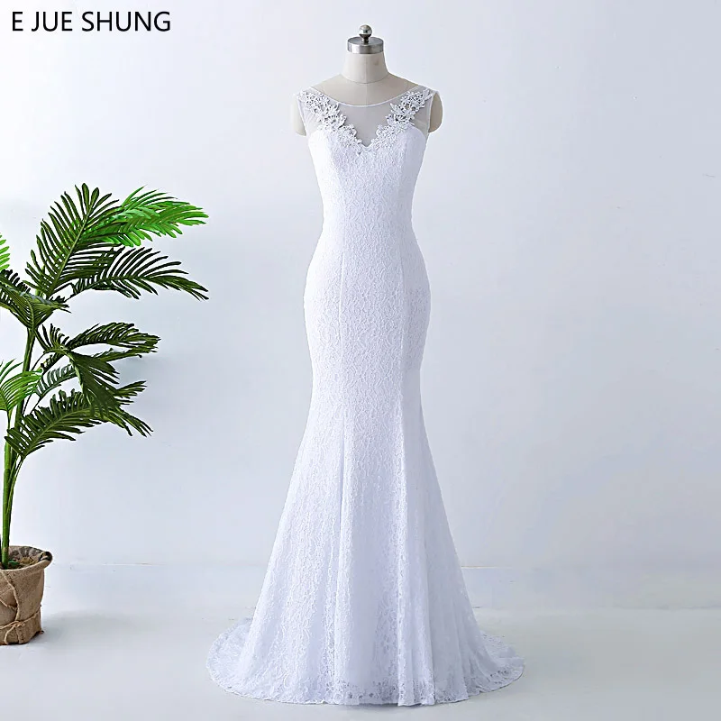 

E JUE SHUNG White Vintage Lace Mermaid Cheap Wedding Dresses 2018 Boho Bridal Dress Beach Wedding Gowns robe de soiree