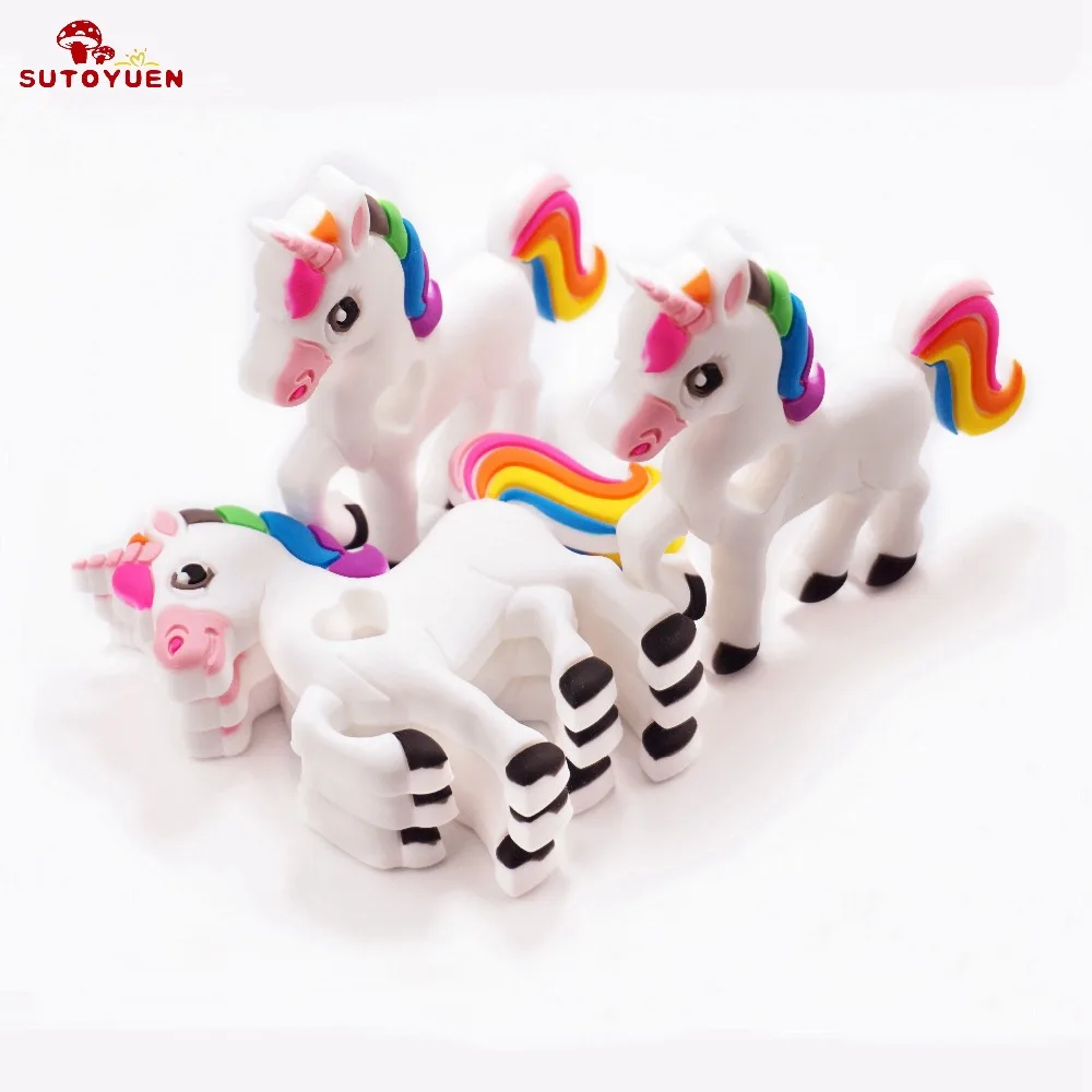 SUTOYUEN 10pcs Silicone Baby Necklace Unicorn Pendant Teething Necklace Bpa Free DIY Chewable Baby Jewelry Toys Accessories