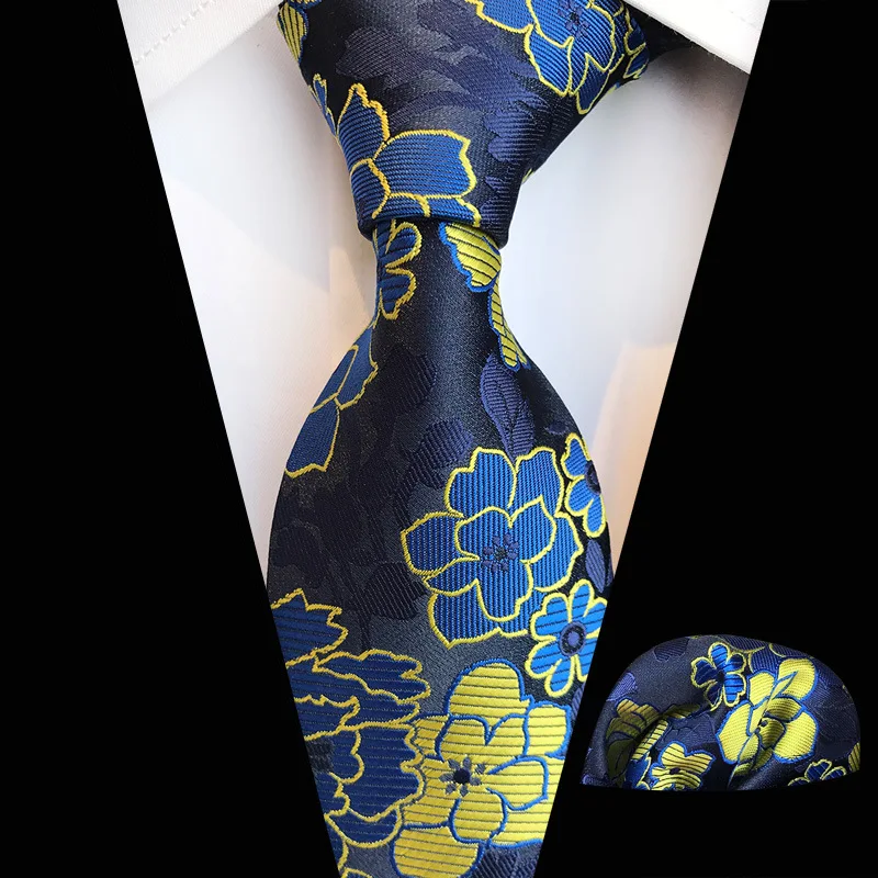 

20 Color Men's Silk Tie Handkerchief Set Paisley Flowers 8cm Suit Tie