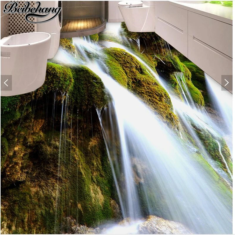 

beibehang Custom floor decoration painting 3d beautiful waterfall moss toilets living room bedroom 3d flooring wall paper