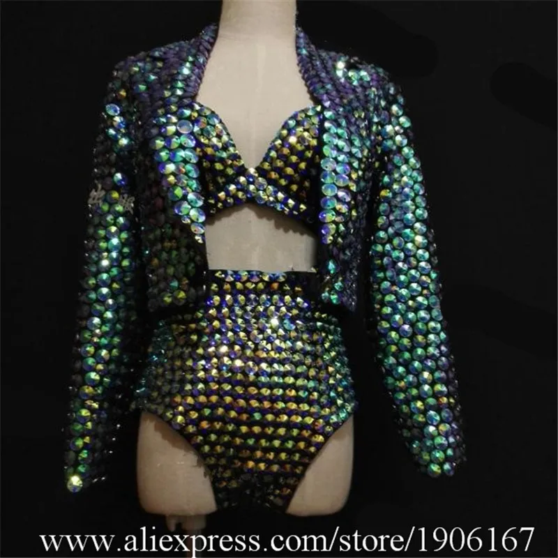 Bar nightclub female singer gogo host small suit hand-made drill full drill modern costumes stage dress custom