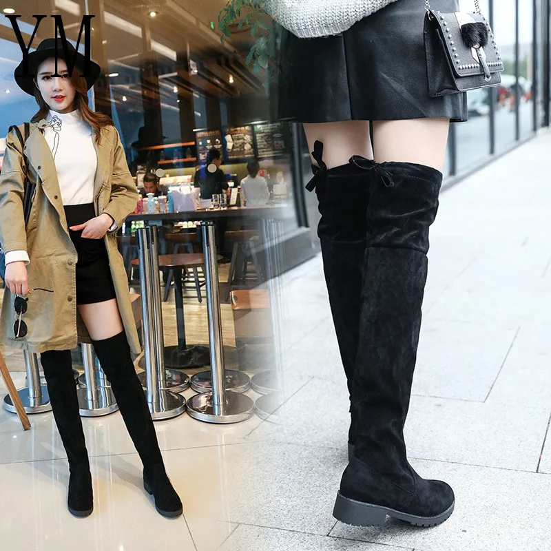 Moda 2020 Nuove Donne Calde Stivali Autunno Inverno Delle Signore di Fondo Piatto Scarpe Stivali Sopra Il Ginocchio Coscia Alta In Camoscio Nero