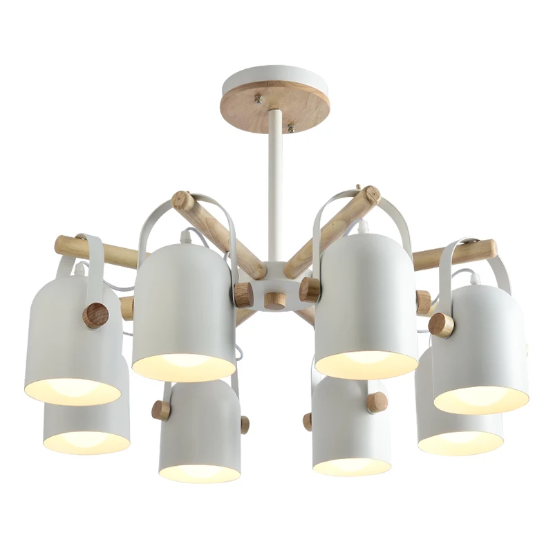 

Simple Nordic Chandelier Light Home Lighting 3 Head 8 Head Hanging Lamp Wooden Iron Lampshade E27 Bulb Bedroom Livingroom Light
