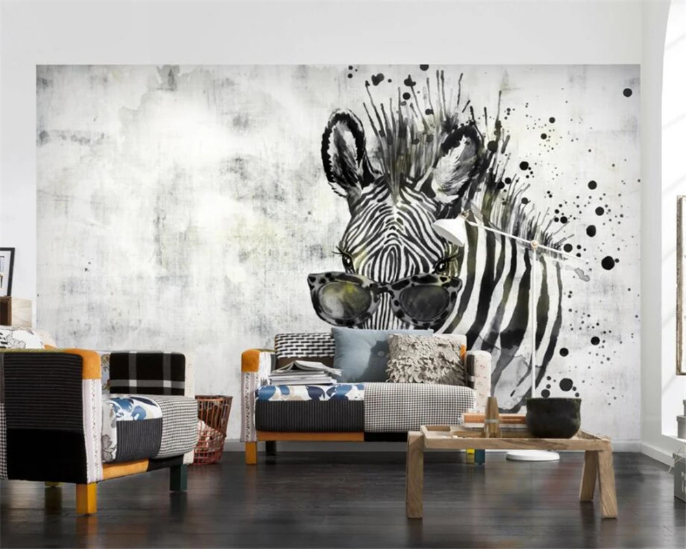 

Beibehang Custom Wallpaper European and American Hand Painted Zebra Retro Cement Wall Wallpapers TV Wall Background 3d wallpaper