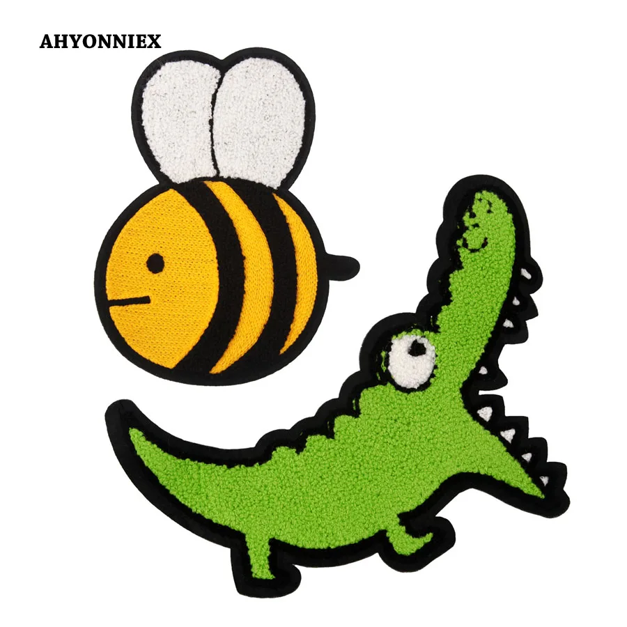 1 PC AHYONNIEX cartoon towel embroidered crocodile bee embroidery clothes patches sew on fabric sticker DIY Clothing Accessories