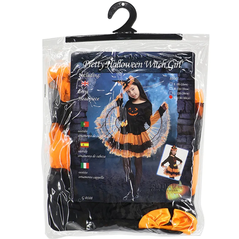 Enfants fille citrouille sorcière Costume noël carnaval Halloween COS mascarade enfants magicien assistant déguisement Cosplay vêtements