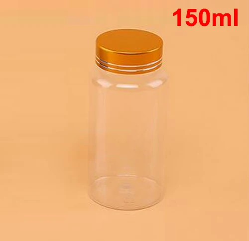 

100PCS 150ML/150CC Clear Plastic PET Bottle, Pill / Capsules / Powder Bottle With Aluminum Gold Cap & Pressure Sensitive Seals