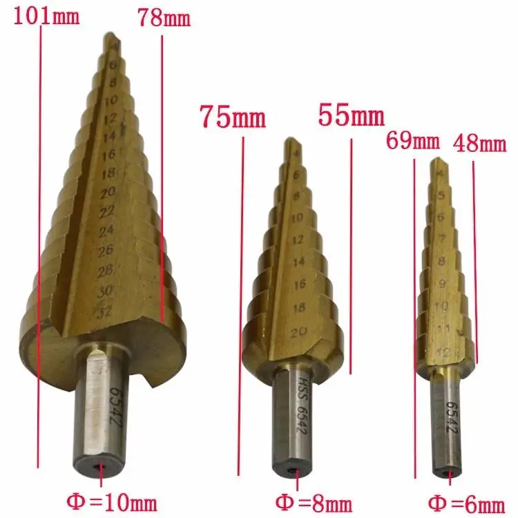 4-32mm HSS 6542 Steel Step Cone Titanium Coated Drill Bit Cut Tool Set Hole Cutter for metal