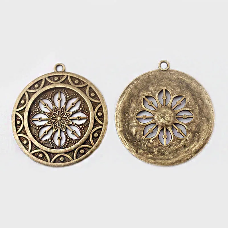 2pcs Bronze Patina Verdigris Charms Open Mandala Pattern Necklace Pendant For Necklace Jewelry Making Findings