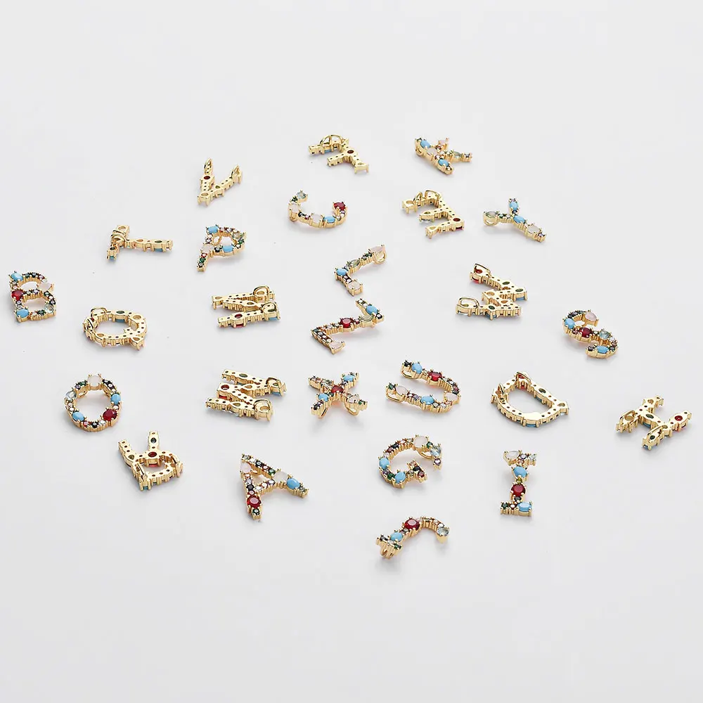 26pcs/Lot Multicolor Fashion From A-Z Alphabet DIY Charms Pendant Micro Pave Zircon Brass Initials Letters Accessory