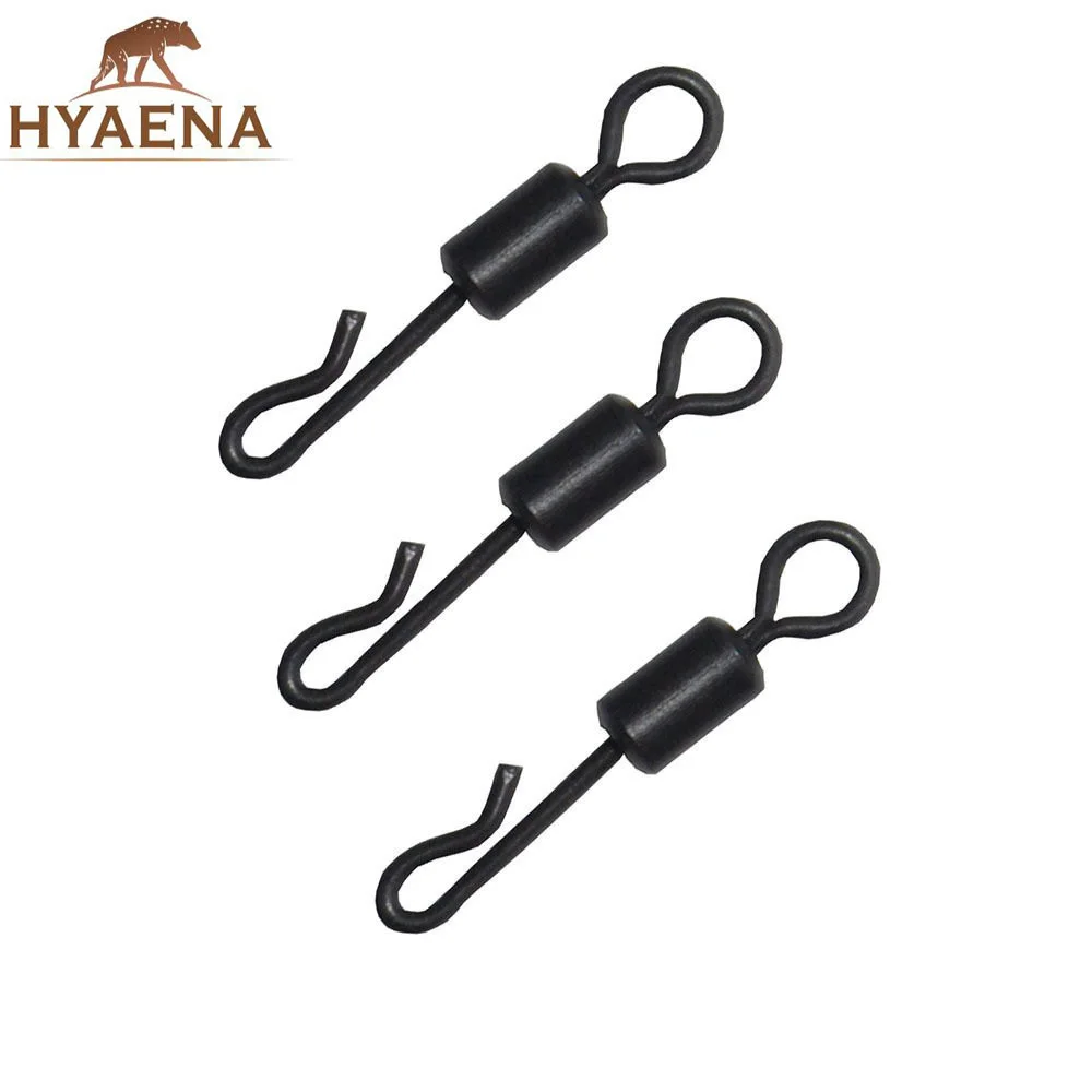 Hyaena 20Pcs/Lot Matte Black Rolling Quick Change Swivels Long Body Q-Shaped Snap Connector For Carp Fishing Hook Lure Swivels