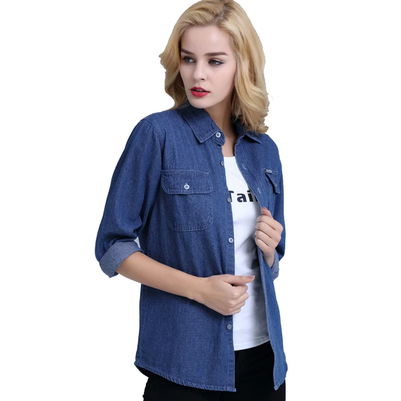 Fashion Korean spring large size women\'s casual denim jacket long thin-sleeved long-sleeved shirt in autumn