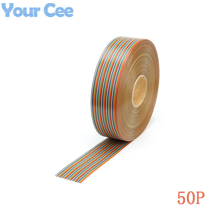 5pcs 1.27mm Spacing Pitch 50 Way 50 Pin Flat Color Rainbow Ribbon Cable Wiring Wire Stranded Conductor For PCB DIY 50P