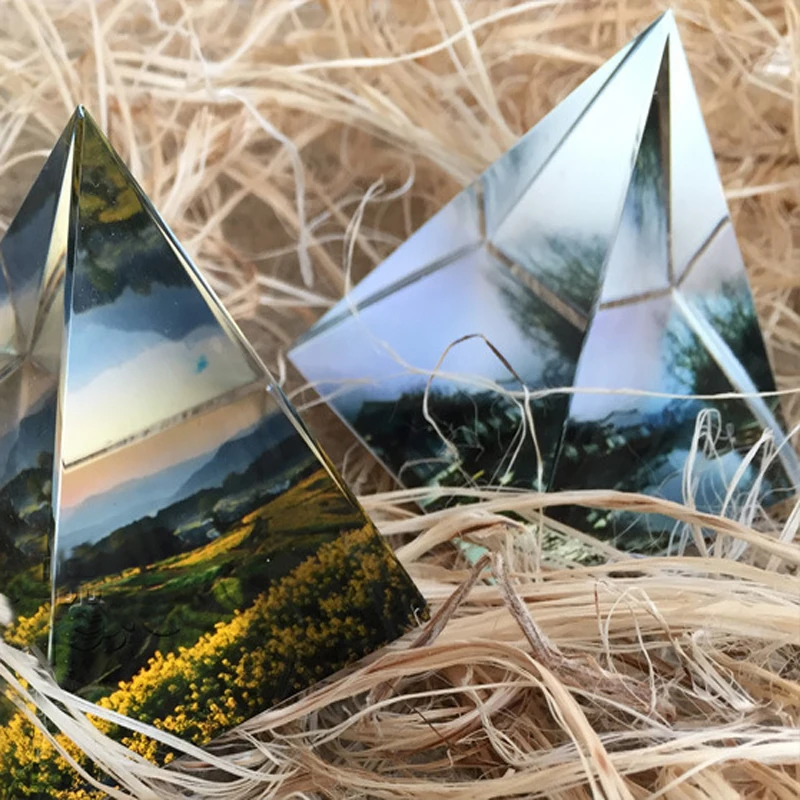 Modern K9 Crystal Egyptian Pyramid Paperweight Creative Home Ornament Decorative Craft Rainbow Maker Glass Cone-Shape Blank