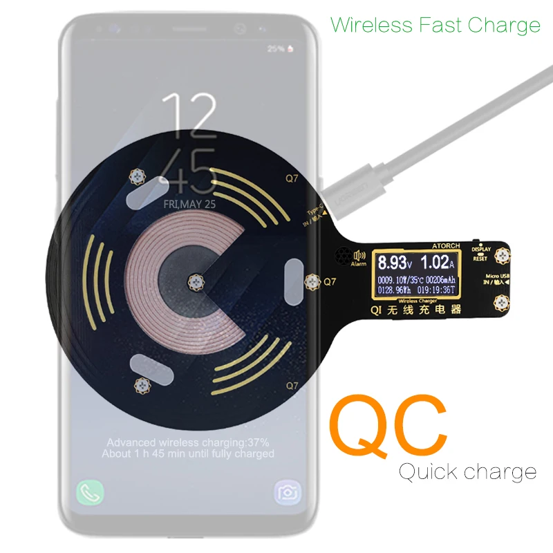 ATORCH Qi Wireless Charger Mobile phone tester for iPhone X 8 Plus Samsung Galaxy S8 S9 S7 usb fast charger lcd tester display