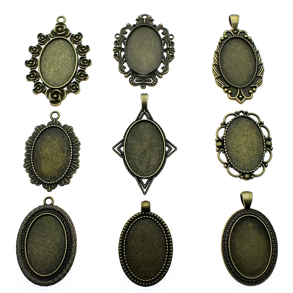 2pcs Fit 20x30mm Oval Glass Cabochon Base Setting Pendant Tray For Jewelry DIY Making Antique Bronze Color FM1016