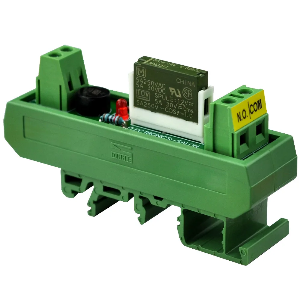 Electronics-Salon AC/DC 12V Slim DIN Rail Mount 5Amp SPST-NO Power Relay Interface Module, PA1a-12V.