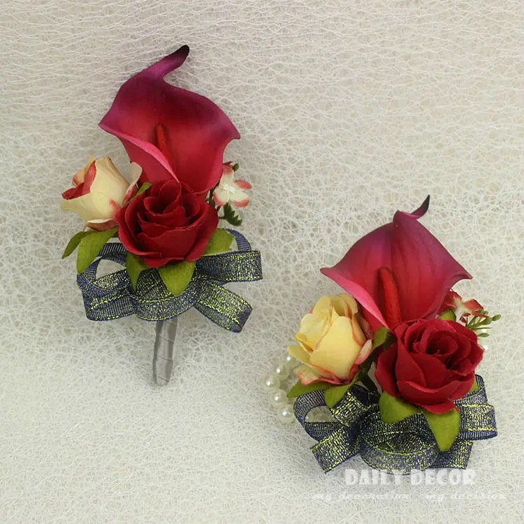 6 pcs/lot ! 8 color Real Touch calla lily wedding flowers groom corsages / Brooch bride wrist flower wedding bridal hand flowers