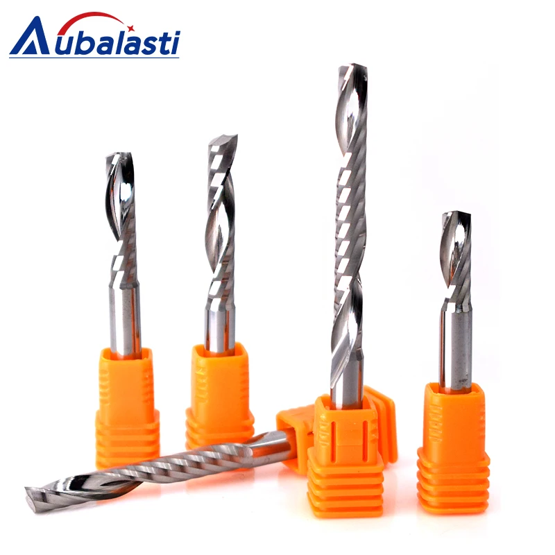 Aubalasti 6Mm Satu Flute Spiral Cutter Router Bit CNC Akhir Pabrik untuk MDF Karbida Pemotong Penggilingan Tugster Baja Router Bit