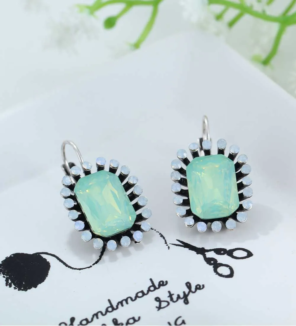 YaYi Green White Opalescence Glass Rhinestone Dangle Earring Women's Fashion Ancient Silver Earrings gem Earrings For Women