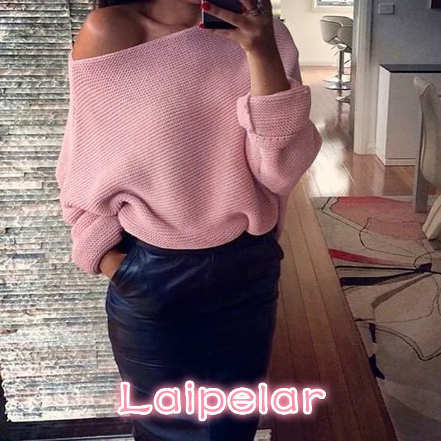 Fashion Autumn Winter Women Sweatershirt Loose Long Sleeve Solid Color Pullover Knit Sweater Lady tops Laipelar