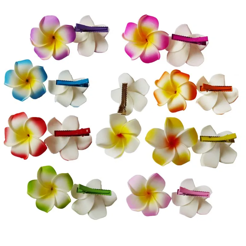 100  New fashion mixed color Fabulous Hawaii Plumeria flowers Foam  Frangipani Flower hair clip  bridal hair clip 8CM