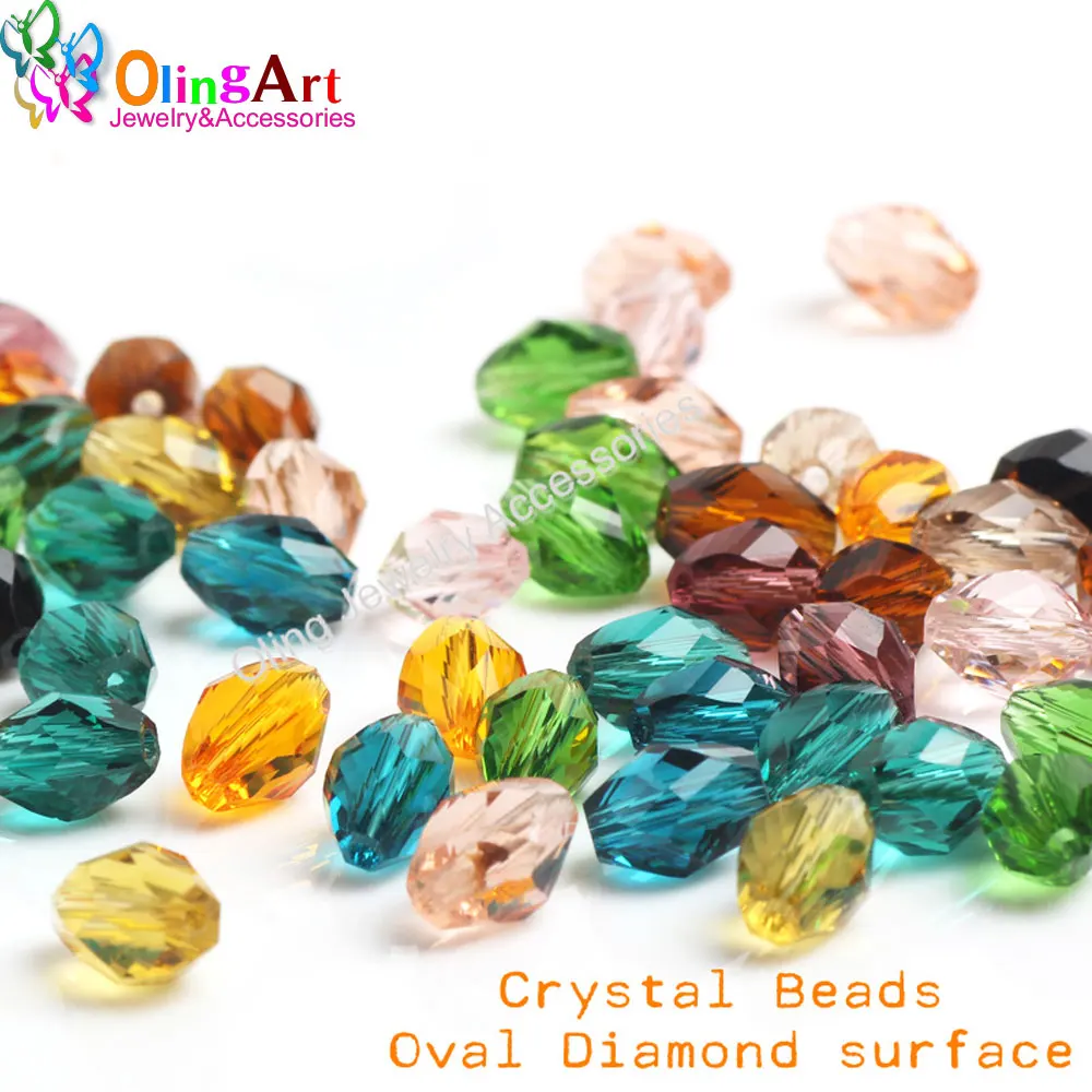 

OlingArt 100pcs 8MM Mixed color 48 faceted Oval crystal glass bead women DIY earrings Bracelet choker necklace jewelry making