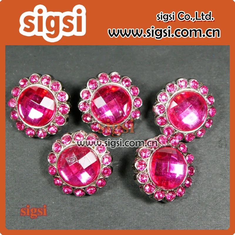 

pink flower shape nice acrylic rhinestone buttons for garments