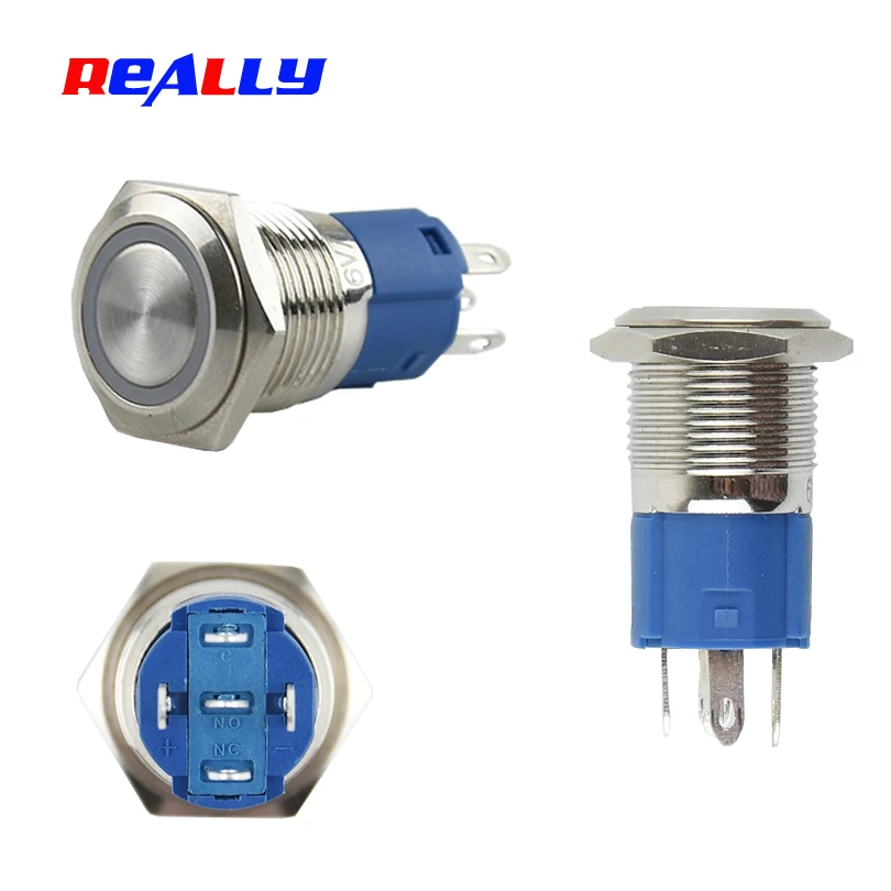 16mm Latching Waterproof Metal Push Button Switch LED Lamp 3V  6V 12V 24V  220VRed Blue Green Yellow White Button