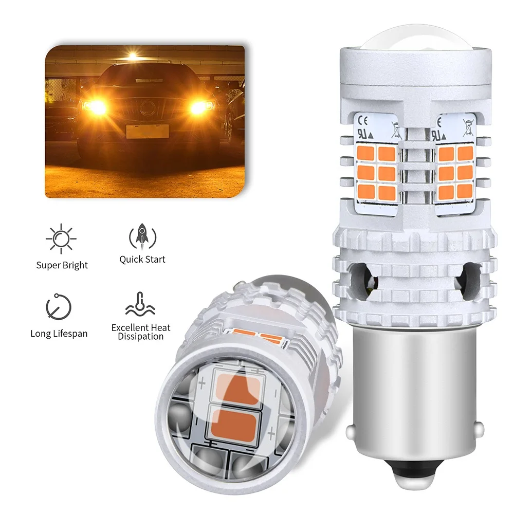 AUXITO 2pcs S25 1156 BA15S P21W Canbus LED BAU15S 7507 PY21W T20 7440 W21W WY21W Led Bulbs Yellow Turn Signal Lamp Car lights