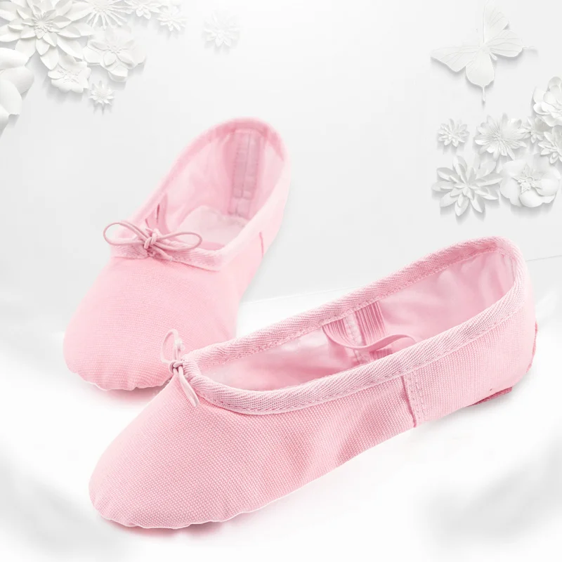 Wholesale 5 Pairs Girls Ballet Dance Shoes Full Cotton Canvas Split Soft Sole Pink Black Ballet Shoes For Kids