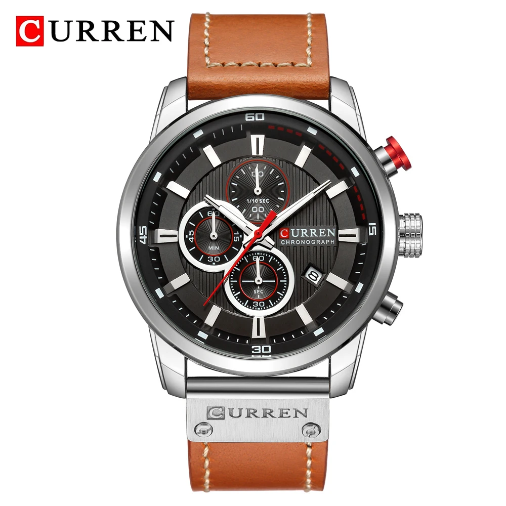 Reloj CURREN 8291 İzle erkekler Chronograph erkek spor saatler deri askeri Quartz saat su geçirmez erkek saat Relogio Masculino