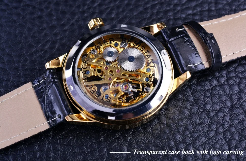 Winner Transparent Blue Hands Skeleton Full Golden Designer Watch Men Watches Top Brand Luxury Mechanical Watch Clock Wristwatch