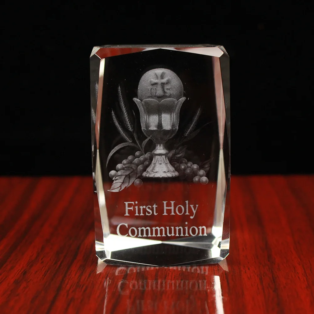 

First Holy Communion Crystal 3D Holy Grail Photo Cube Religious Christian Favor Gifts