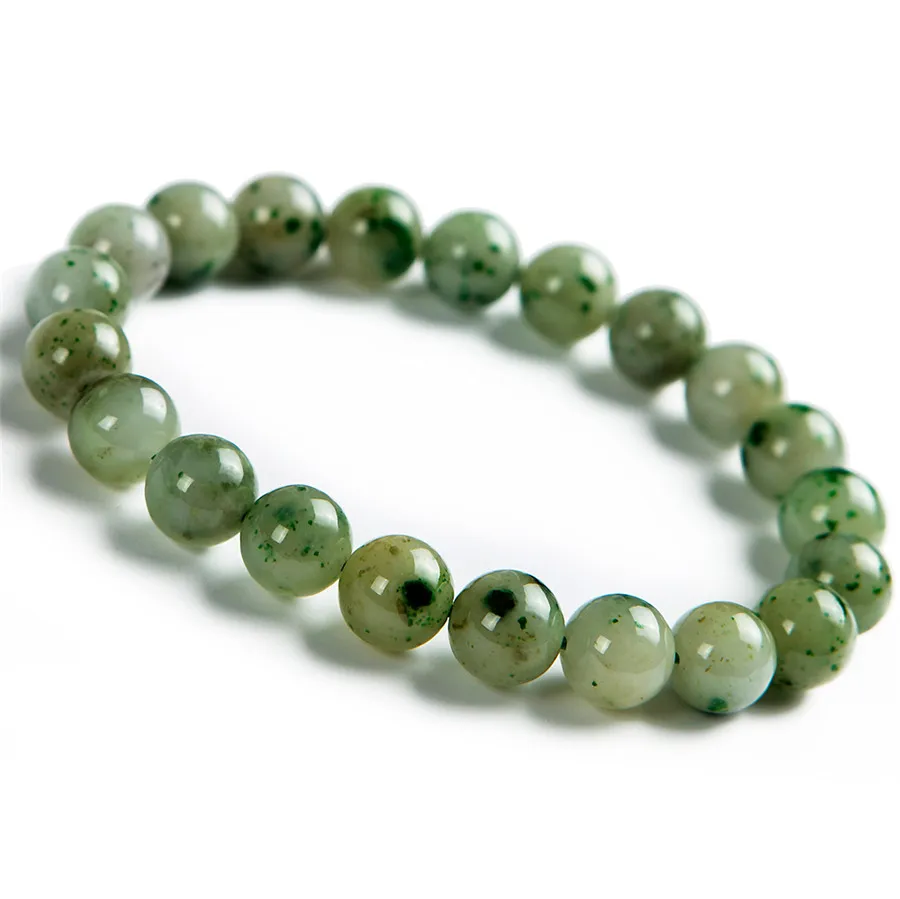 Natural Green Dushan Jade A Round Bead Bracelet Jade A Women Men Stretch Fashion Jewelry 8mm 9mm 10mm AAAAAA