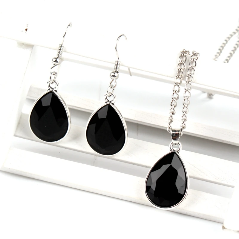 1set Vintage Water drop Pendant Necklace & earrings Fashion Jewelry black