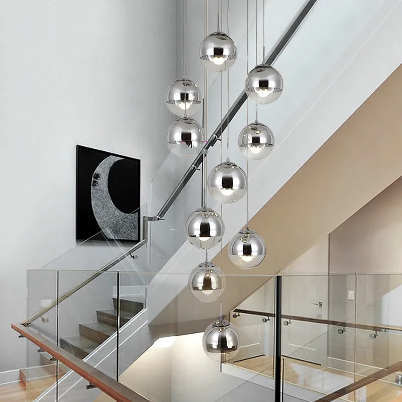 

Stairwell chrome Glass Ball chandelier Suspension lamp hang lights for project Living Room Staircase spiral glass Hanging Lamp