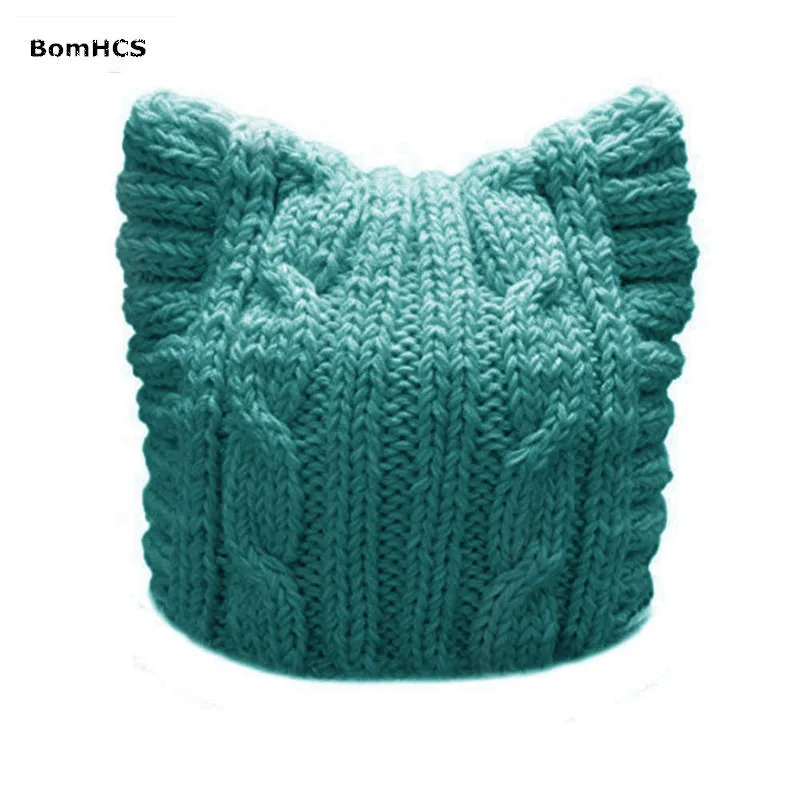 BomHCS Handmade Knit Pussycat Hat Women\'s March Parade Cap Cat Ears Beanie