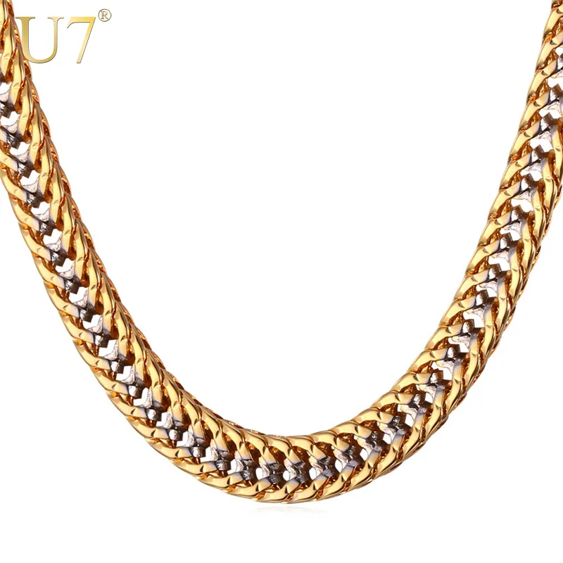 U7 6mm Chain Necklaces for Men Two Tones Gold Color Collier Vintage Style Rapper Hip Hop Jewellery N437 QC24