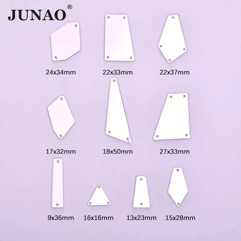 JUNAO 20pcs Mix Size Sew On Clear Mirror Rhinestone Silver Applique Flatback Acrylic Gems Sewing Strass Crystal Stones for Dress