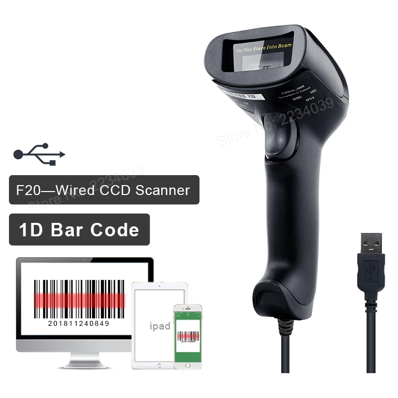 

Wired/Wireless CCD barcode scanner USB handheld 1D bar code reader support screen scan CCD reader for mobile computer payment