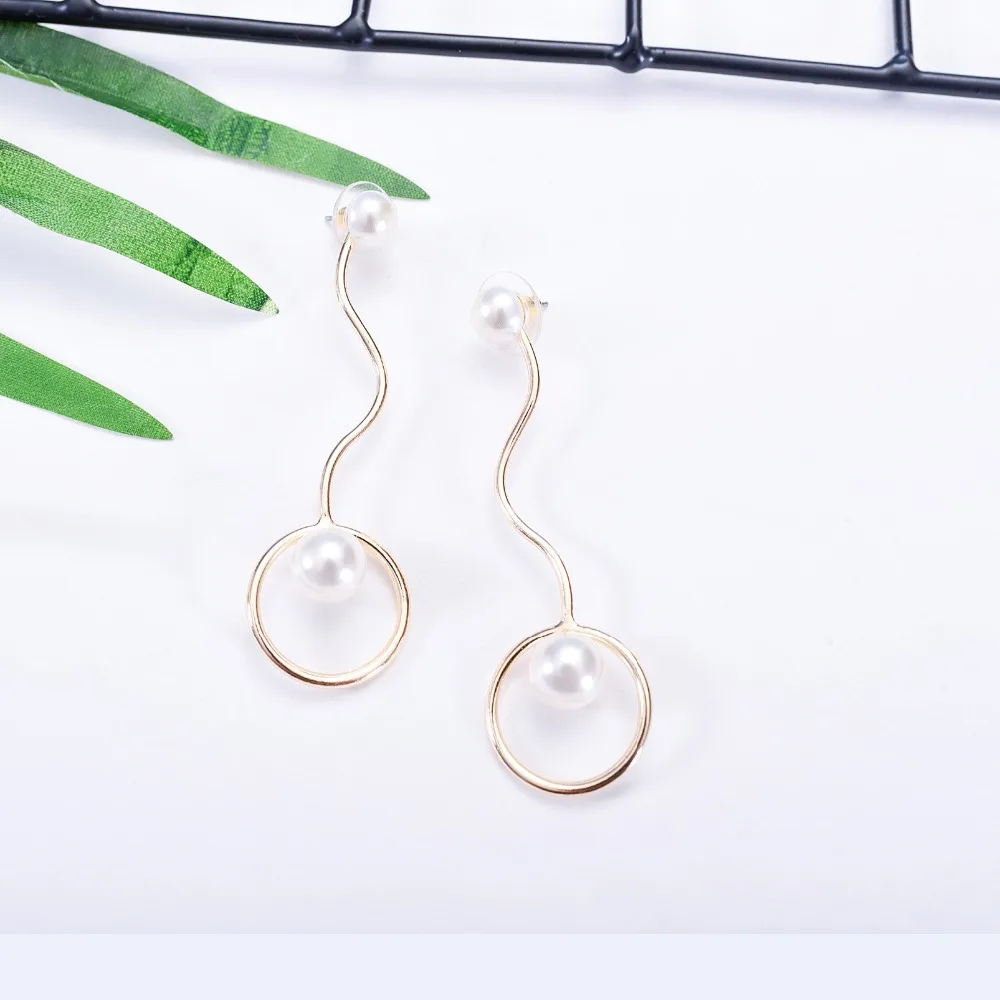 Carvejewl long stud earrings simple round simulated pearl earrings for women jewelry romantic new fashion double sided  earrings