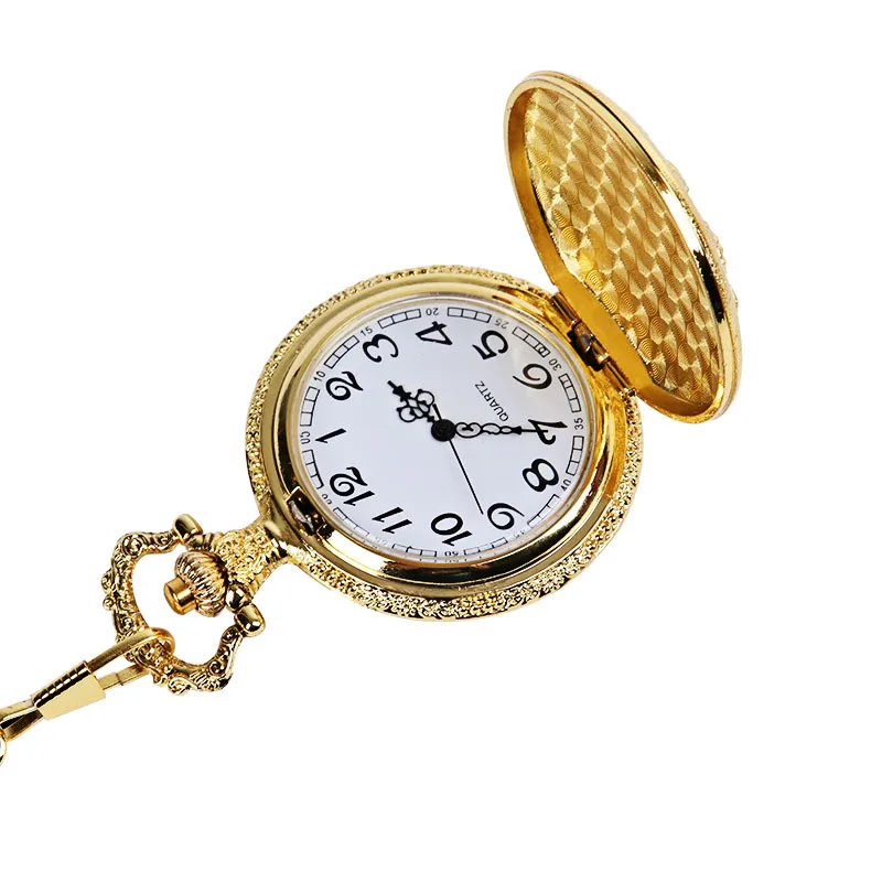 0200Vintage large thick chain gold color classical three villain driving flip pocket watch with necklace